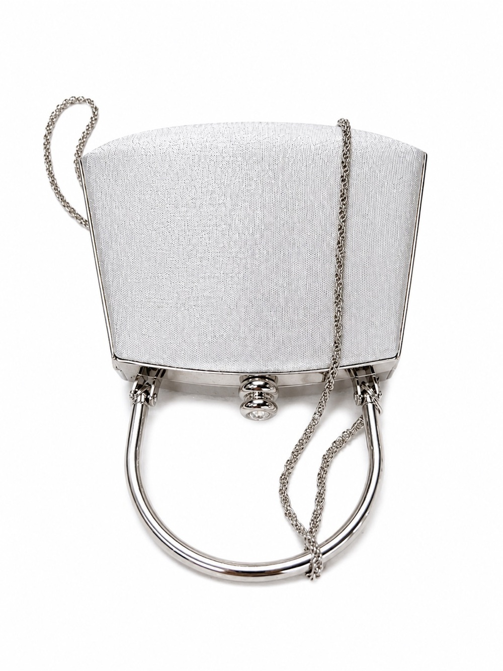 Silver Metallic Evening Bag with Chain Handle – Vintage Style Clutch - Picture 8 of 12